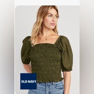 OLD NAVY FITTED PUFF SLEEVE SMOCK TOP CREAM COLOR